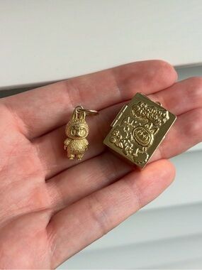 solid gold Labubu and box charm set